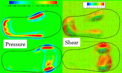 測定事例 靴装着時の圧力とせん断力分布